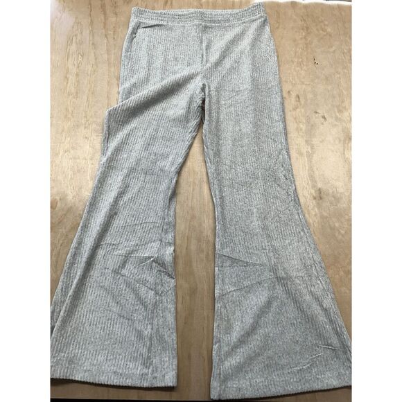 Aerie Groove On Gray Velour Ribbed  Flare Pants High Rise Sz XL NWTs Hi-Rise - Picture 1 of 6